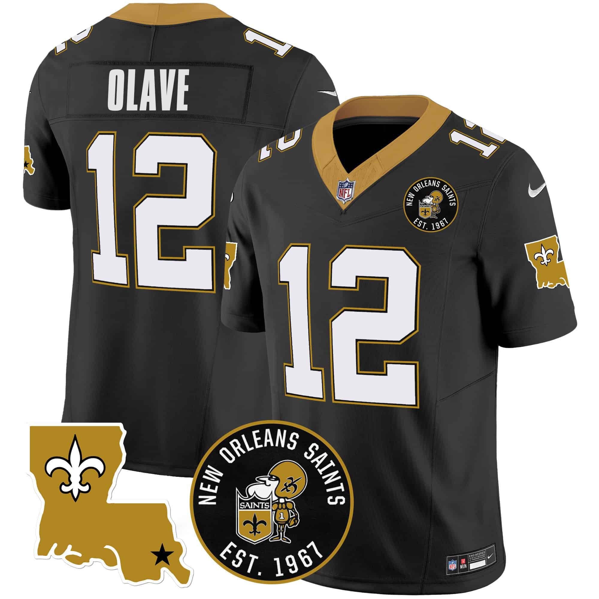 Men New Orleans Saints 12 Olave Black 2024 Nike 1967 Patch Vapor Limited NFL Jersey
